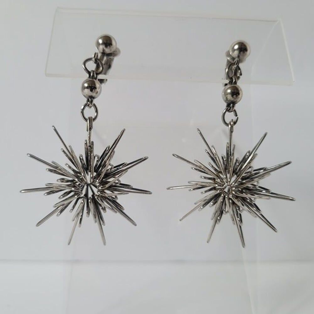 Starburst Drop Clip-On Earrings in Silver - Women Jewelry